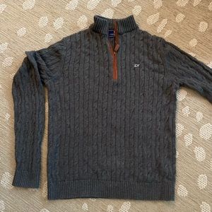 Boys Quarter zip cable knit sweater in gray